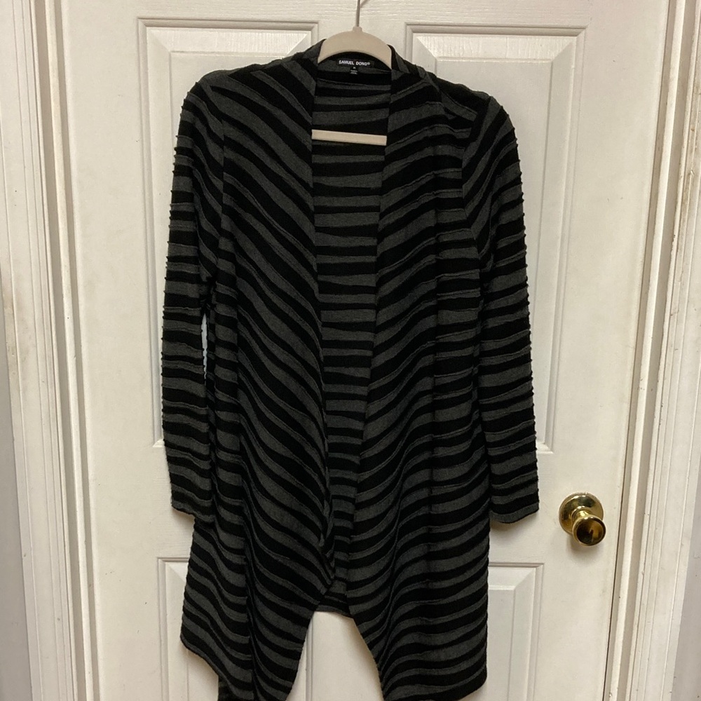 Samuel Dong Black and Gray Striped Cardigan